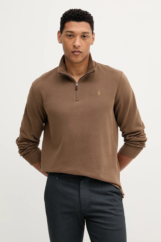 Pamučna dukserica Polo Ralph Lauren bez uzorka smeđa 710671929