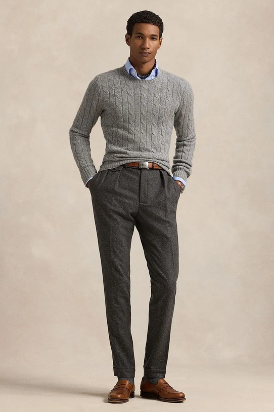 Kašmírový sveter Polo Ralph Lauren vlna sivá 710876728