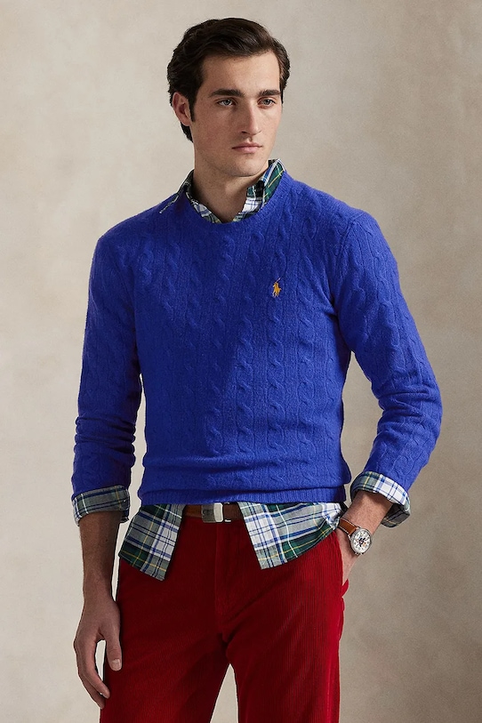 Vuneni pulover Polo Ralph Lauren bez uzorka plava 710876762