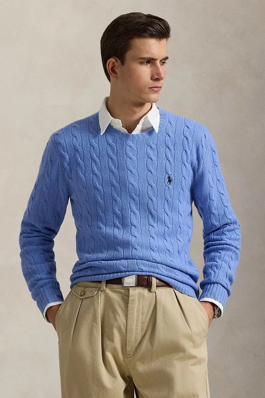 Vlněný svetr Polo Ralph Lauren kulatý modrá 710876762
