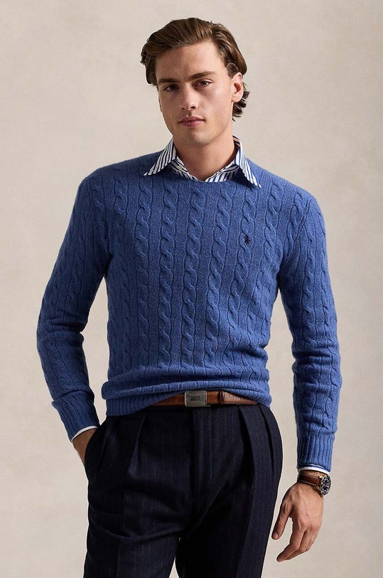 Polo Ralph Lauren sweter wełniany okrągły niebieski 710876762