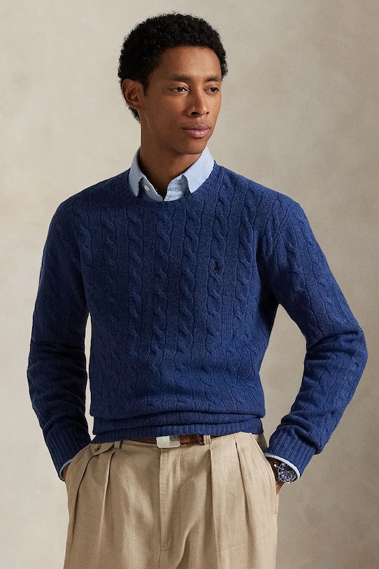 Вовняний светр Polo Ralph Lauren тонкий темно-синій 710876762