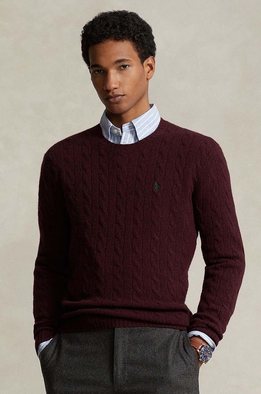 Polo Ralph Lauren sweter wełniany okrągły bordowy 710876762