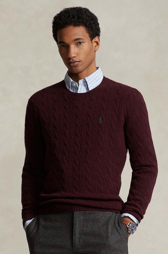Polo Ralph Lauren pulover de lana grosime medie burgundia 710876762