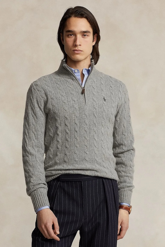 Vuneni pulover Polo Ralph Lauren bez uzorka siva 710876766
