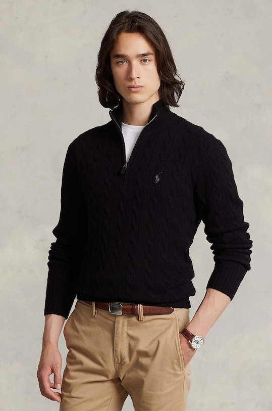 Vlnený sveter Polo Ralph Lauren jednofarebný čierna 710876766
