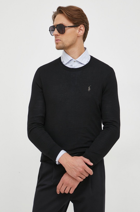 Polo Ralph Lauren sweter wełniany okrągły czarny 710876846