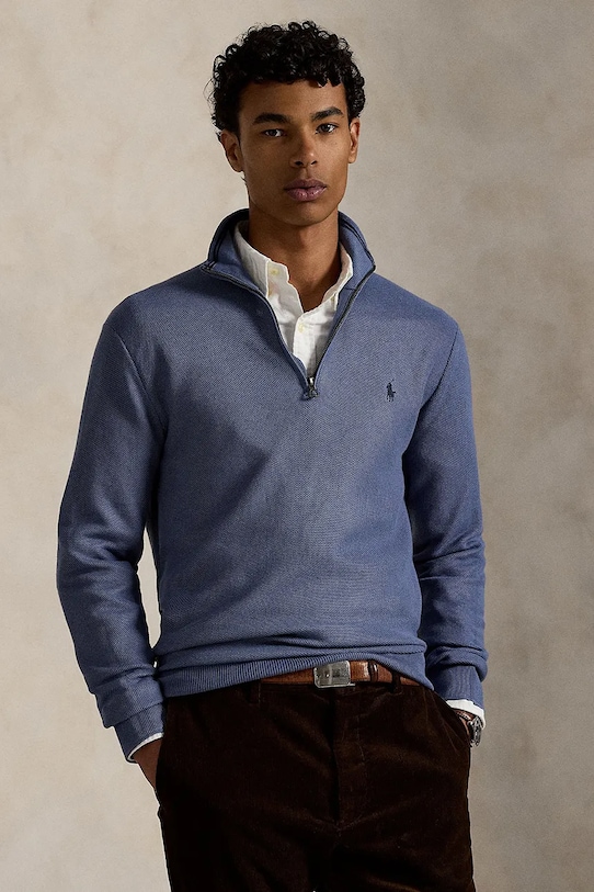 Polo Ralph Lauren pamut pulóver gombolós kék 710932304
