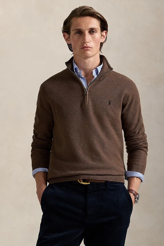 Polo Ralph Lauren maglione in cotone Ls Hz Long Sleeve semplice marrone 710932304