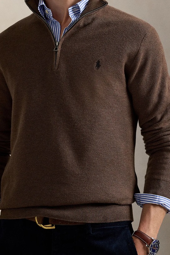 Бавовняний светр Polo Ralph Lauren Ls Hz Long Sleeve коричневий 710932304