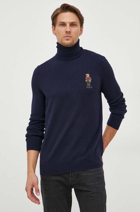 Μάλλινο πουλόβερ Polo Ralph Lauren μαλλί σκούρο μπλε 710919770