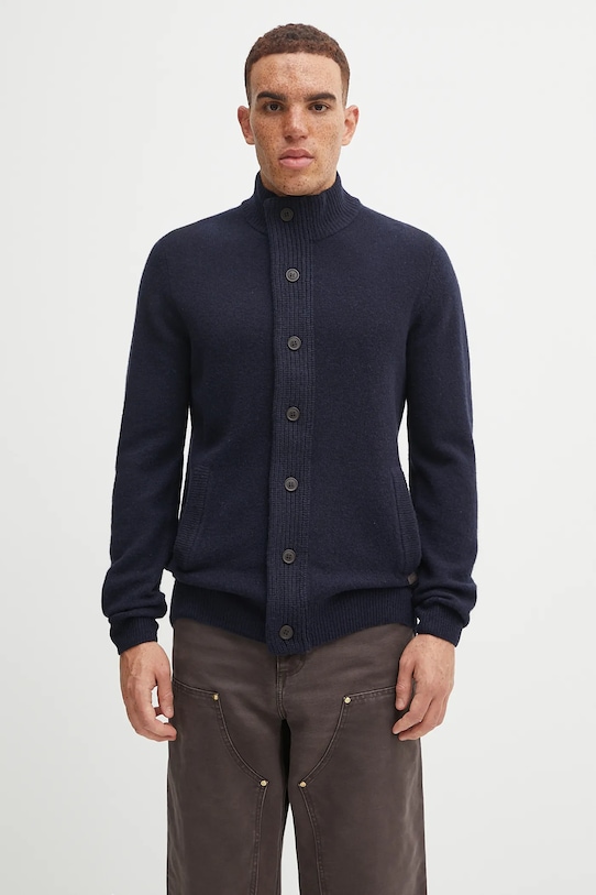 Barbour wool cardigan medium thickness navy MKN0731