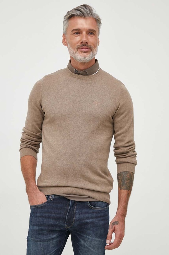 Памучен пуловер Barbour Essentials меланж бежов MKN0932