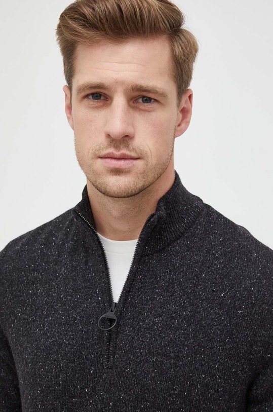 Barbour sweter wełniany czarny MKN1187