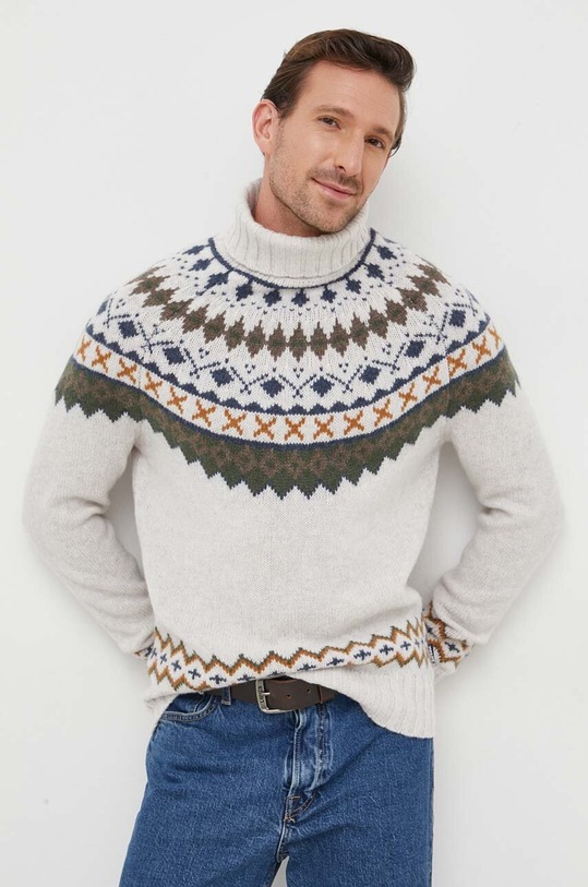 Vlněný svetr Barbour Roose Fair Isle Rollneck vzorovaný šedá MKN1492
