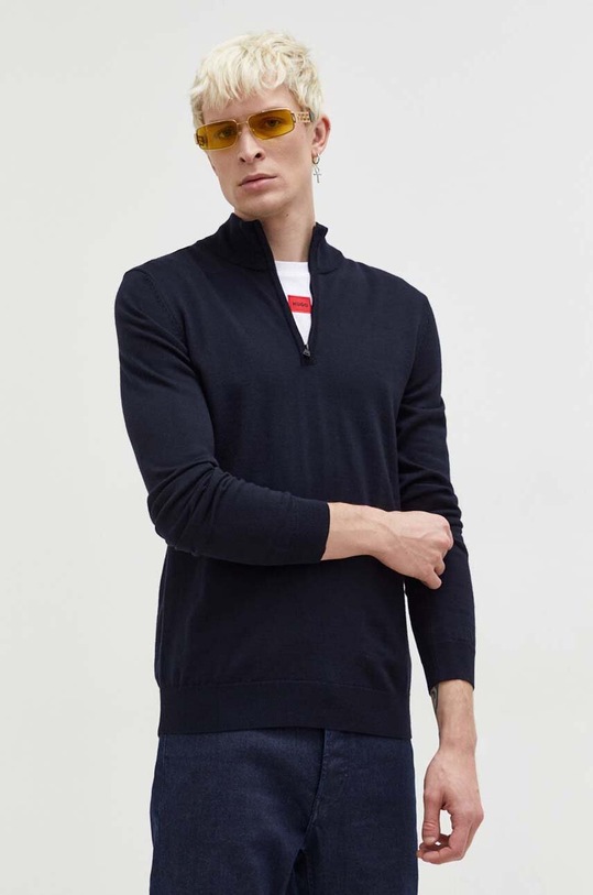 HUGO sweter wełniany wełna granatowy 50474175