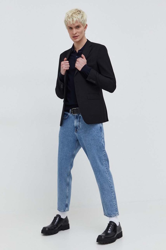 HUGO sweter wełniany 50474182 granatowy AW23