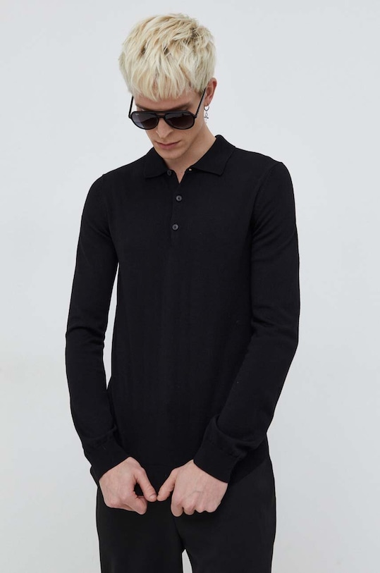 HUGO sweter wełniany wełna czarny 50474182