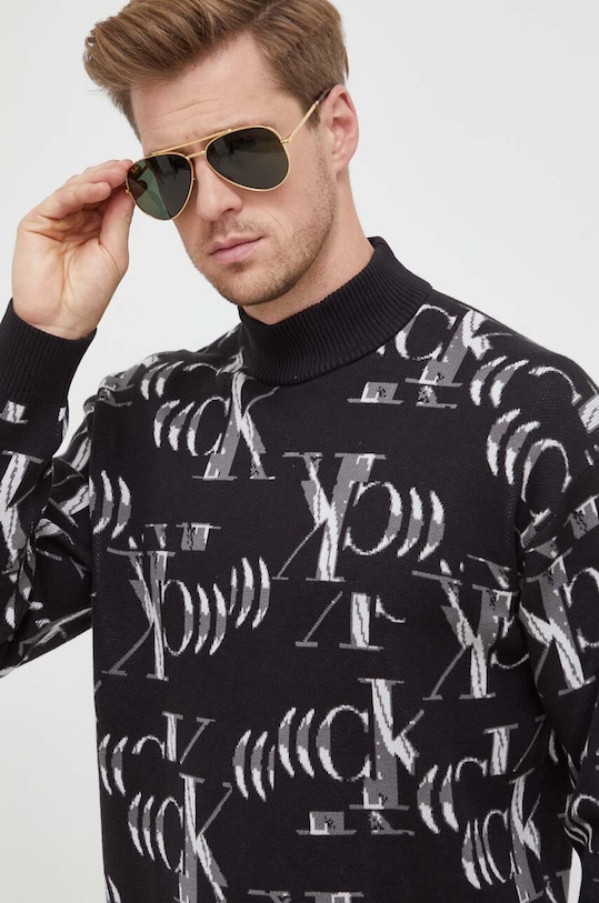 Памучен пуловер Calvin Klein Jeans черен J30J324788
