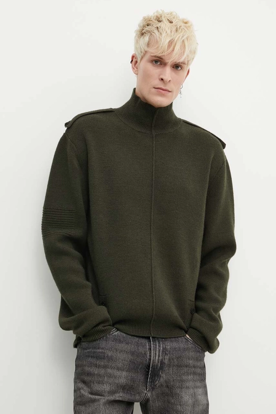 Vlnený sveter A-COLD-WALL* UTILITY MOCK NECK KNIT vlna zelená ACWMK152