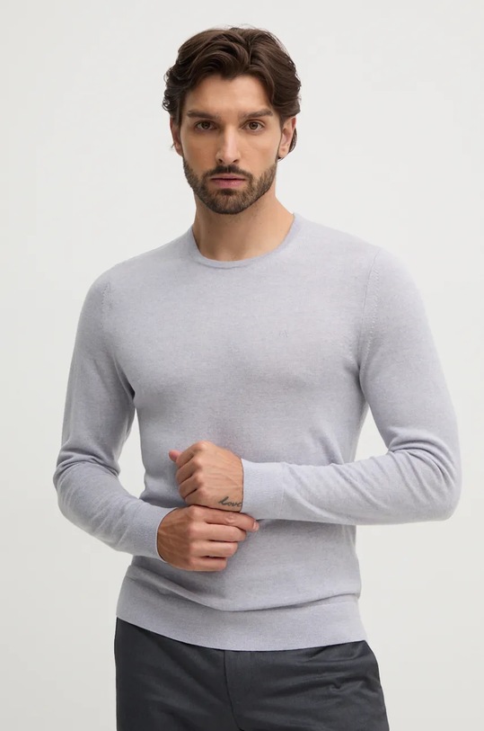Calvin Klein sweter wełniany okrągły szary K10K109474