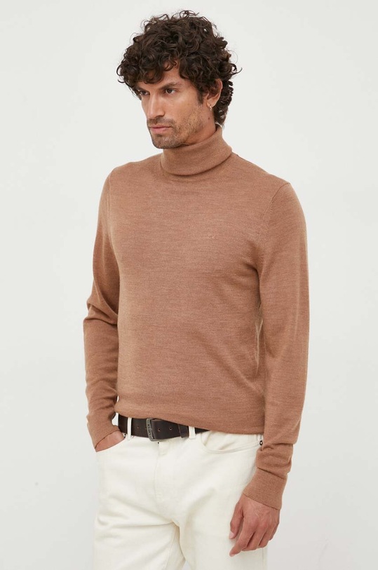 Calvin Klein sweter wełniany brązowy K10K110420