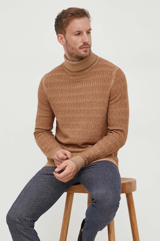 Vlnený sveter Joop! vlna hnedá 30038085