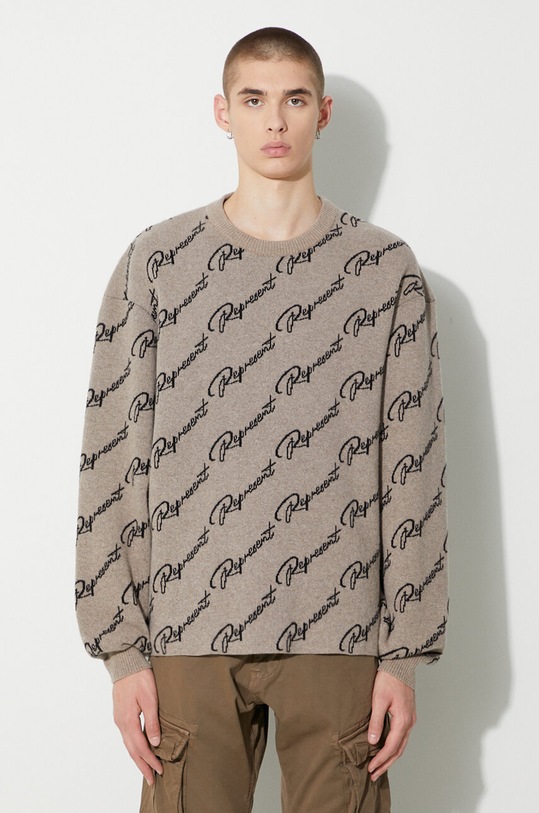 Represent wool jumper Jaquard Sweater round neck brown MH3010.362