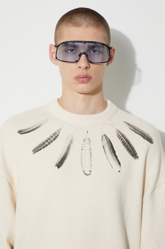 Marcelo Burlon sweter bawełniany Aop Wind Feather CMHE036F23KNI0026F10 beżowy