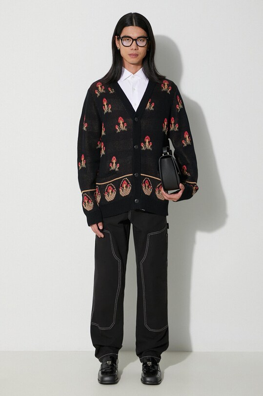 Corridor kardigan bawełniany Mushroom K12 Cardigan wzorzyste czarny SW0106