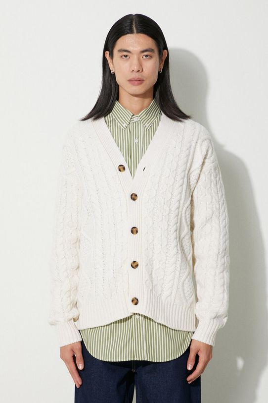 Drôle de Monsieur kardigan wełniany Le Cardigan Torsades wełna beżowy C.CA113.WO018.CM