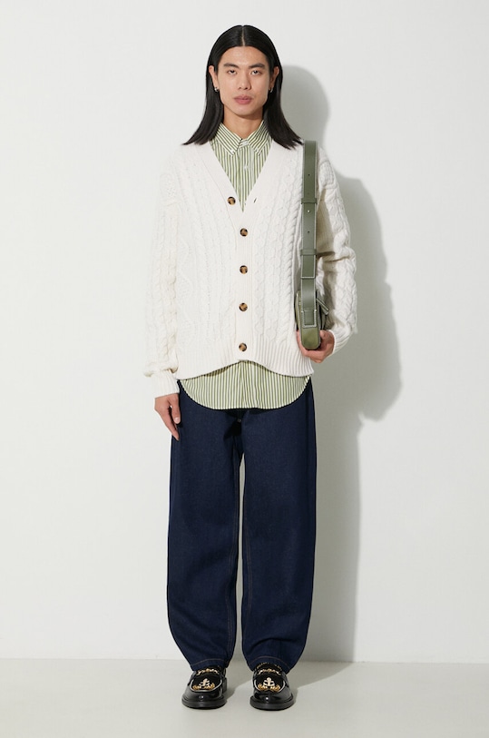 Drôle de Monsieur kardigan wełniany Le Cardigan Torsades C.CA113.WO018.CM beżowy AW23