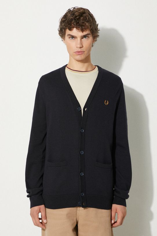 Вовняний кардиган Fred Perry вовна темно-синій K9551.795