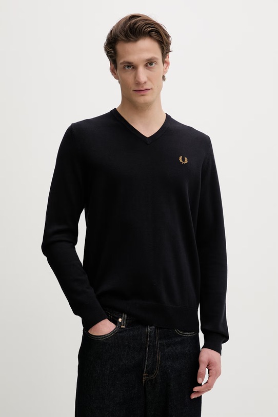 Fred Perry sweter wełniany aplikacja granatowy K9600.795
