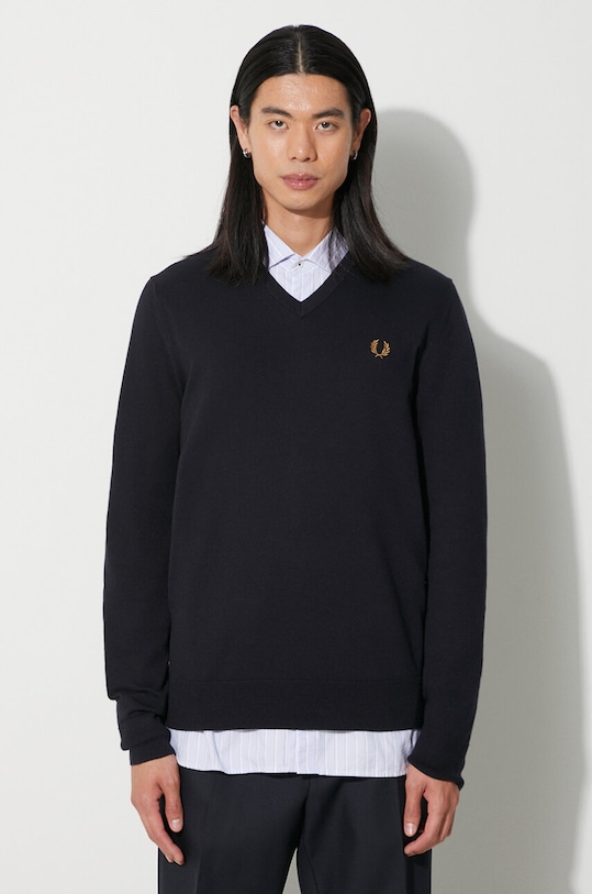 Fred Perry sweter wełniany aplikacja granatowy K9600.795