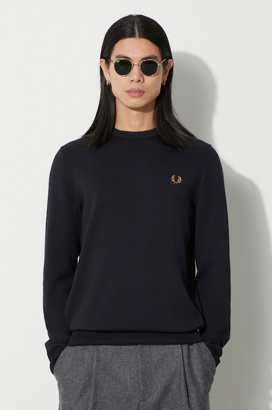 Fred Perry sweter wełniany okrągły granatowy K9601.795