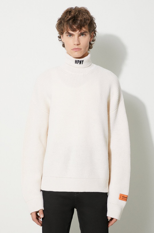 Вълнен пуловер Heron Preston Hpny Knit Rollneck изчистен бежов HMHA006F23KNI0010410