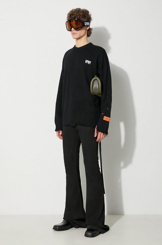 Шерстяной свитер Heron Preston Shredded Knit Crewneck HMHE011F23KNI0011001 чёрный AW23