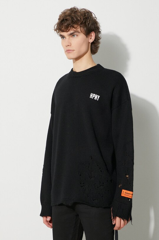 Шерстяной свитер Heron Preston Shredded Knit Crewneck чёрный HMHE011F23KNI0011001