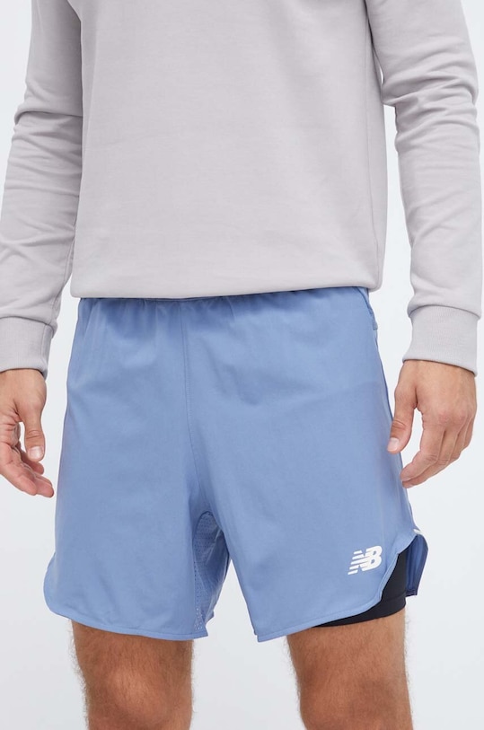 New Balance szorty do biegania nadruk niebieski MS33282MYL