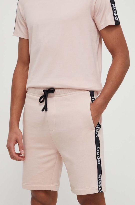 HUGO szorty bawełniane lounge nadruk różowy 50496996