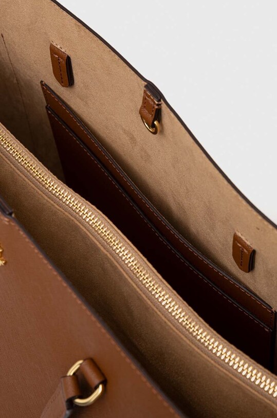 Δερμάτινη τσάντα Lauren Ralph Lauren καφέ 431911655