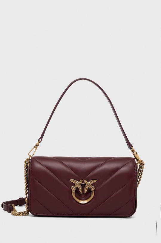 Δερμάτινη τσάντα Pinko απλικέ μπορντό 100068.A136