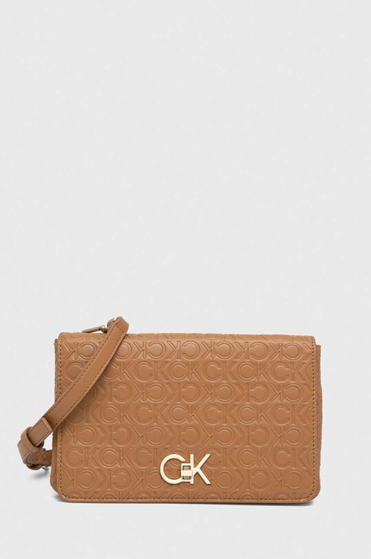 Torba Calvin Klein imitacija zrnate kože bež K60K611532