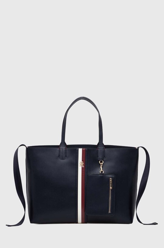 Τσάντα Tommy Hilfiger απομίμηση λείου δέρματος σκούρο μπλε AW0AW15881
