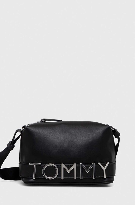 Τσάντα Tommy Jeans λείο δέρμα μαύρο AW0AW15432