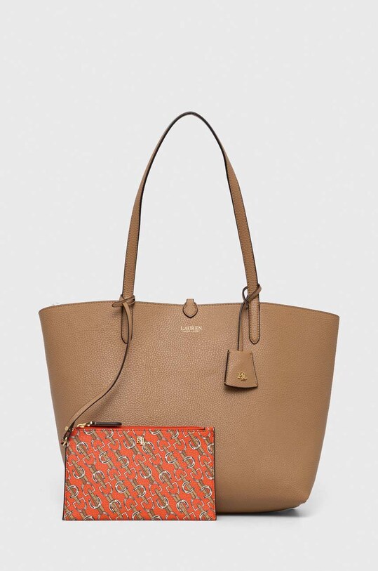 Oboustranná kabelka Lauren Ralph Lauren hladký béžová 431795329