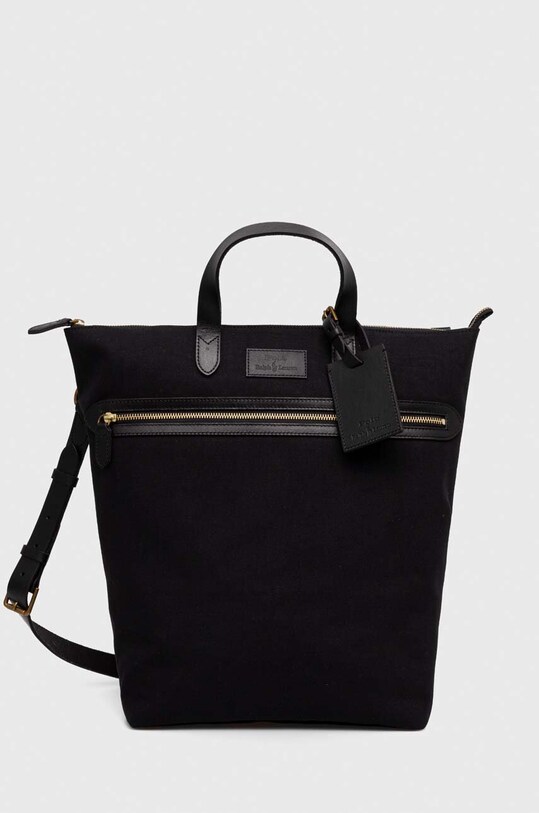 Τσάντα Polo Ralph Lauren λείο δέρμα μαύρο 405913848