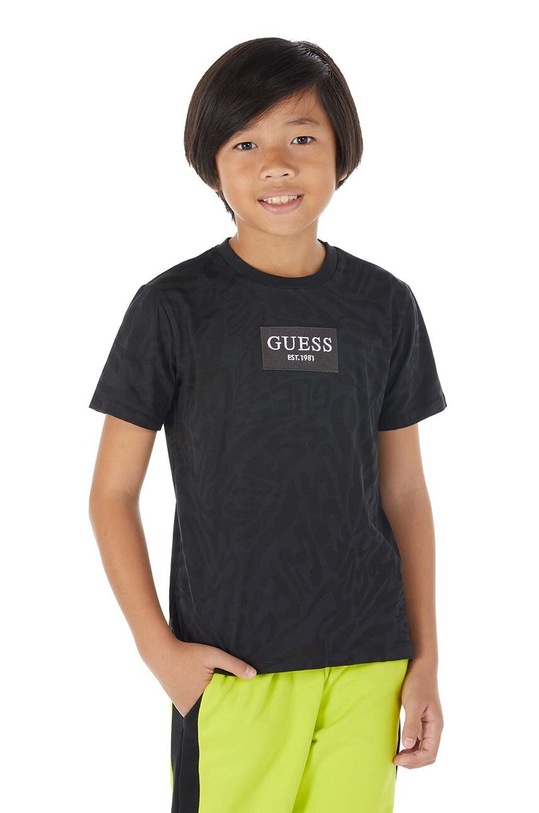 Παιδικό βαμβακερό μπλουζάκι Guess βαμβάκι μαύρο L3YI16.K8HM3.9BYX