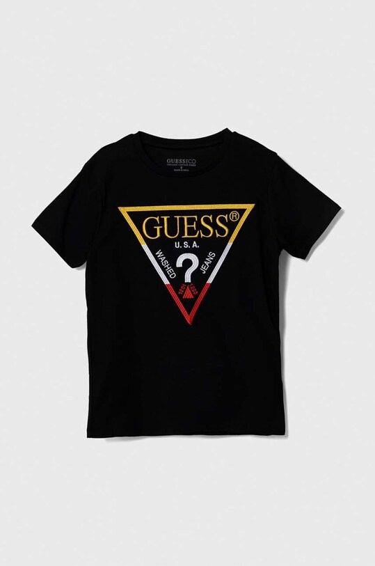 Guess t-shirt bawełniany dziecięcy aplikacja czarny L3YI28.K8HM4.9BYX